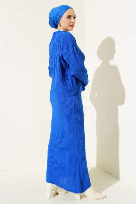 Kabartma Desen Triko Jile Elbise Takım Saks - Thumbnail