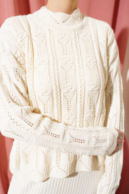 Kabartma Desen Triko Jile Elbise Takım Bej - Thumbnail