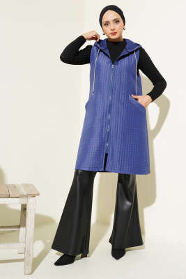 	 Kapüşonlu Kapitone Yelek Lacivert - Thumbnail