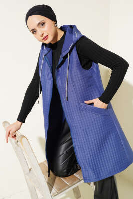 	 Kapüşonlu Kapitone Yelek Lacivert - Thumbnail