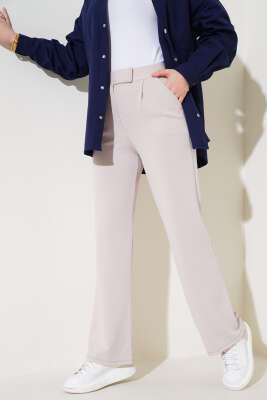 Cırtcırtlı Tek Pile Pantolon Taş - Thumbnail