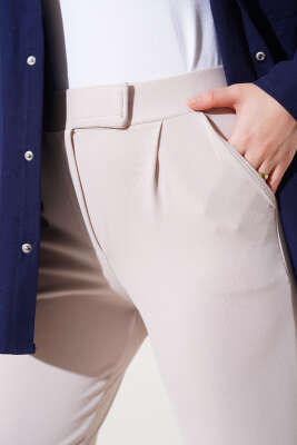 Cırtcırtlı Tek Pile Pantolon Taş - Thumbnail