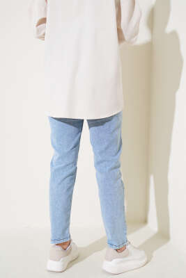 	 Dar Paça Bel Lastikli Kot Pantolon Açık Mavi - Thumbnail