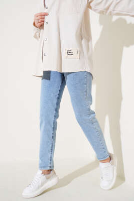 	 Dar Paça Bel Lastikli Kot Pantolon Açık Mavi - Thumbnail