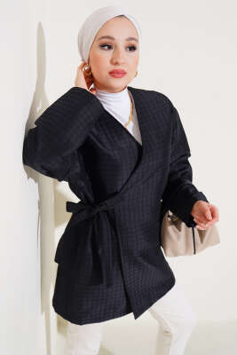 Pazarium - Yandan Bağlamalı Kapitone Kimono Siyah