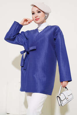 Pazarium - Yandan Bağlamalı Kapitone Kimono Lacivert