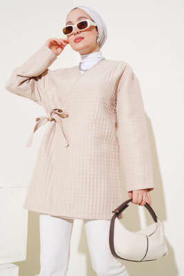 Pazarium - Yandan Bağlamalı Kapitone Kimono Bej