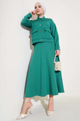 Pazarium - Metal Düğmeli Etekli Scuba İkili Takım Benetton