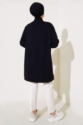 Zincir Bağcıklı Kuş Detaylı Tunik Siyah - Thumbnail