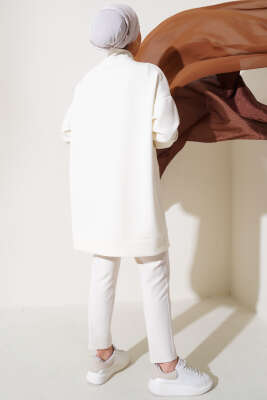 Zincir Bağcıklı Kuş Detaylı Tunik Ekru - Thumbnail