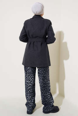 Omuz Apoletli Kısa Kaşe Kaban Füme - Thumbnail