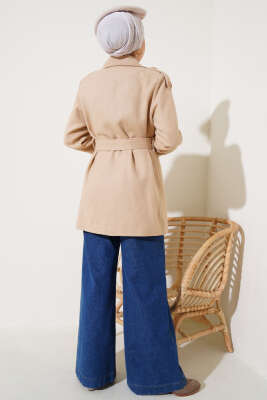 Omuz Apoletli Kısa Kaşe Kaban Bal Köpüğü - Thumbnail