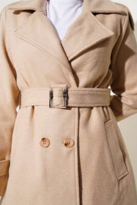 Omuz Apoletli Kısa Kaşe Kaban Bal Köpüğü - Thumbnail