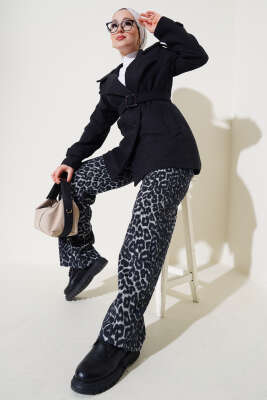 Omuz Apoletli Kısa Kaşe Kaban Antrasit - Thumbnail