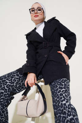 Pazarium - Omuz Apoletli Kısa Kaşe Kaban Antrasit