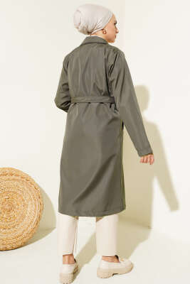 	 Düğmeli Cepli Trençkot Haki - Thumbnail