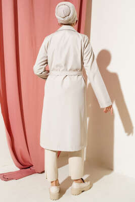 	 Düğmeli Cepli Trençkot Bej - Thumbnail