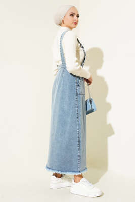 Püsküllü Boydan Düğmeli Kot Slopet Kot Mavisi - Thumbnail