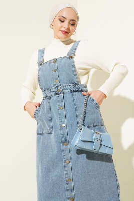 Püsküllü Boydan Düğmeli Kot Slopet Kot Mavisi - Thumbnail