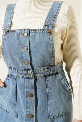 Püsküllü Boydan Düğmeli Kot Slopet Kot Mavisi - Thumbnail