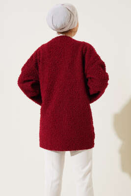 	 Önü Kurdeleli Buklet Ceket Bordo - Thumbnail