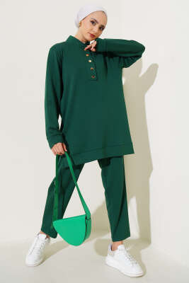 Pazarium - Yakası Çıtçıtlı İkili Takım Zümrüt