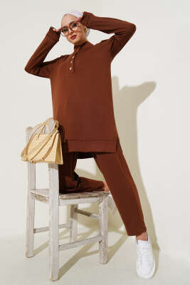 Pazarium - Yakası Çıtçıtlı İkili Takım Kahve