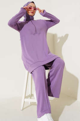 Pazarium - Loyşa Hakim Yaka Fermuarlı İkili Takım Lila