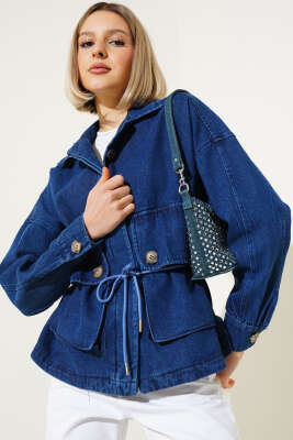 Torba Cep Kapaklı Kısa Kot Ceket Kot - Thumbnail