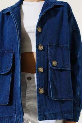 Torba Cep Kapaklı Kısa Kot Ceket Kot - Thumbnail