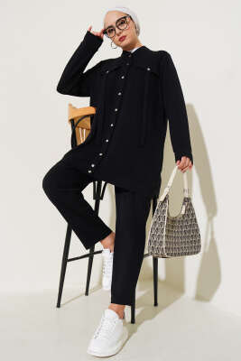 Pazarium - Boydan Çıtçıtlı İkili Takım Siyah