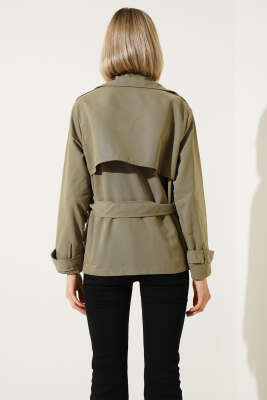 Apoletli Dört Düğmeli Trençkot Haki - Thumbnail