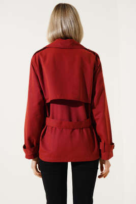 Apoletli Dört Düğmeli Trençkot Alizarin - Thumbnail