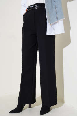 Çift Kemerli Salaş Pantolon Siyah - Thumbnail