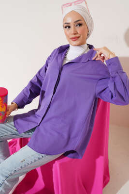 Pazarium - Gizli Düğmeli Basic Gömlek Mor