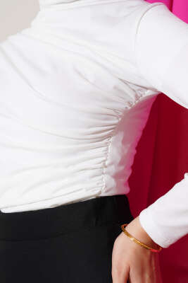 Balıkçı Yaka Büzgülü Bluz Ekru - Thumbnail