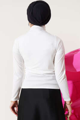 Balıkçı Yaka Büzgülü Bluz Ekru - Thumbnail