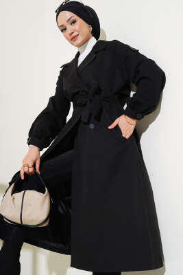 Kolu Kot Garnili Trençkot Siyah - Thumbnail