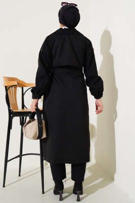 Kolu Kot Garnili Trençkot Siyah - Thumbnail