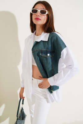 	 Kot Garnili Gömlek Yeşil Tint - Thumbnail