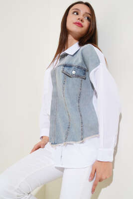 Kot Garnili Gömlek Buz Mavisi - Thumbnail