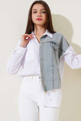 Kot Garnili Gömlek Buz Mavisi - Thumbnail