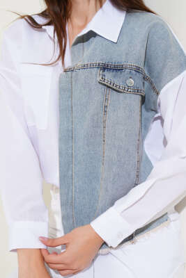 Kot Garnili Gömlek Buz Mavisi - Thumbnail