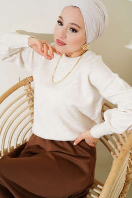 Basic Yumoş Triko Kazak Kemik - Thumbnail