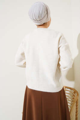 Basic Yumoş Triko Kazak Kemik - Thumbnail