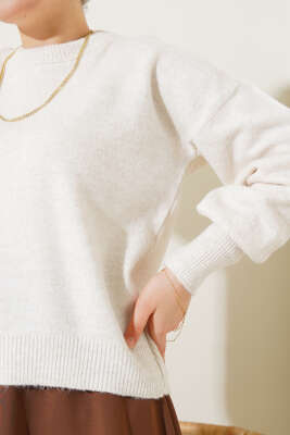 Basic Yumoş Triko Kazak Kemik - Thumbnail