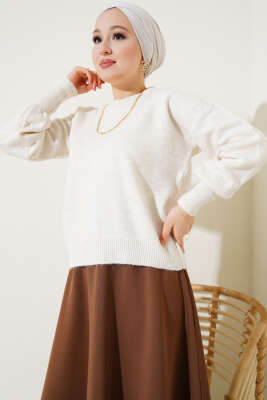 Basic Yumoş Triko Kazak Kemik - Thumbnail