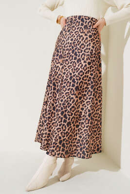 Leopar Desenli Saten Etek Latte - Thumbnail
