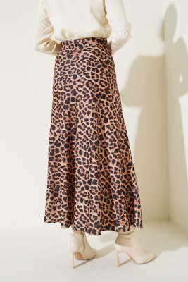 Leopar Desenli Saten Etek Latte - Thumbnail