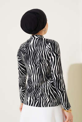 Karışık Desen Balıkçı Yaka Bluz Zebra - Thumbnail